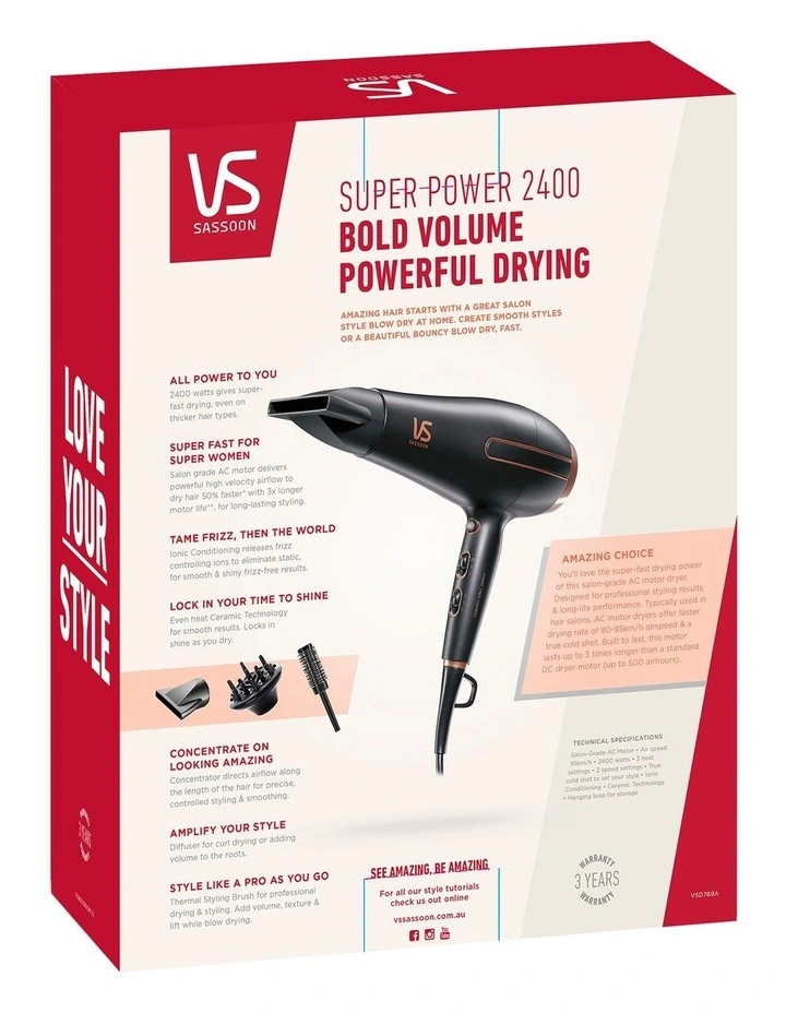 Best Sale 𧨠VS Sassoon Super Power 2400 Hair Dryer In Black 𧨠6 Best Sale 𧨠VS Sassoon Super Power 2400 Hair Dryer In Black 𧨠- Image 6
